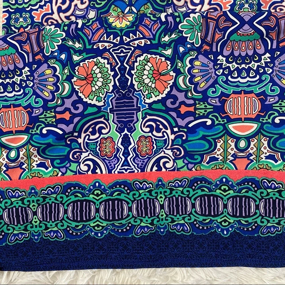 Laundry by Shelli Segal blue spring print flare sleeve shift dress size XS